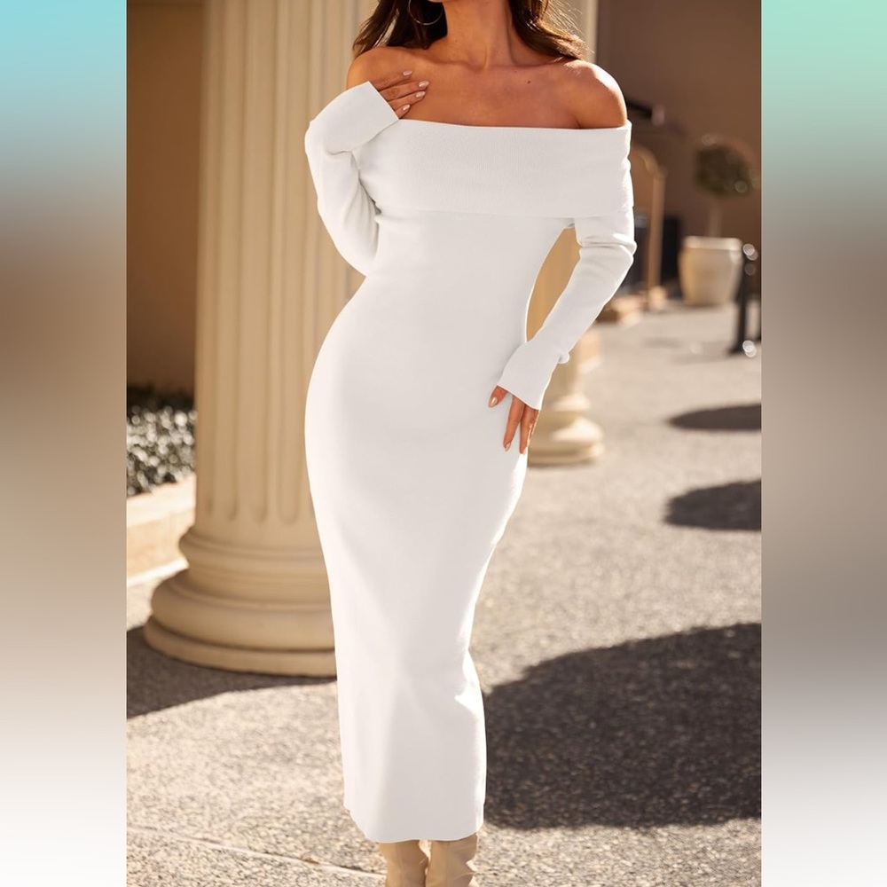 Elegant Off-Shoulder White Long Sleeve Dress